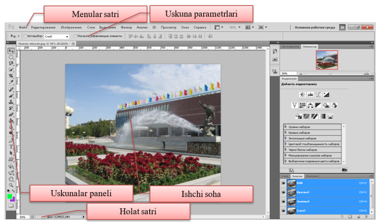 Adobe Photoshop dasturi interfeysi va ishlash asoslari